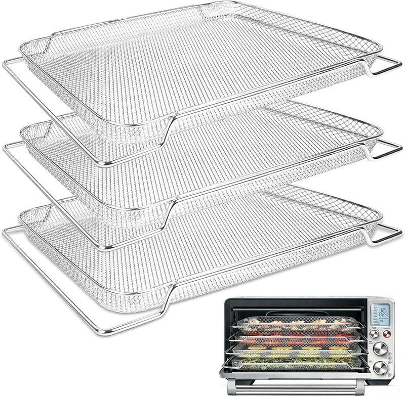 COWHERDING Air Fryer Basket for Breville Smart Oven Air Fryer Pro, 3PCS Steel Mesh Dehydrate Baking Microwave Oven Baskets Accessories Tray for Basket BOV900 and BOV950 Toaster (16.5"D x 11.8"W x 1.8"H) - Image 1
